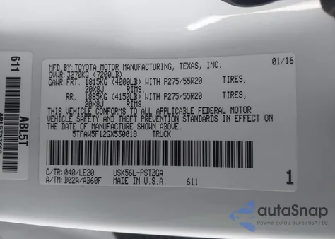 2016 Toyota Tundra Platinum 5.7L V8 из США, поврежденный, VIN 5TFAW5F12GX530018